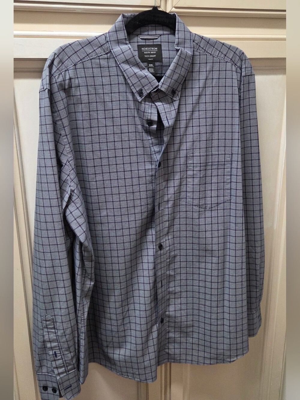 Nordstrom Men’s Shop Tech-Smart Blue and Gray Micro Plaid Button-Down Shirt